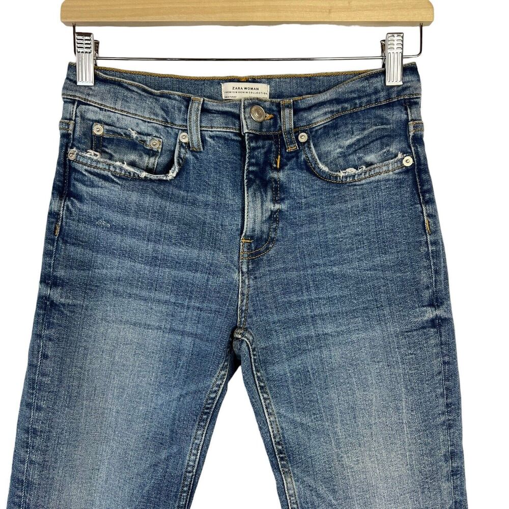 Zara Premium Denim Women's Size 2 Raw Hem Stitch Detail Jeans Mid Rise - Picture 6 of 16